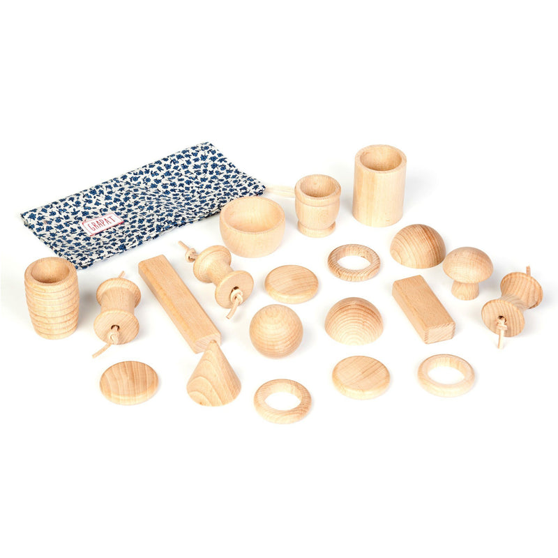 Treasure Bag with 20 Natural Wooden Pieces